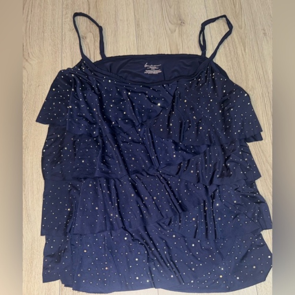 Lane Bryant Navy Blue Sparkle Layered Tank Top sleeveless shirt